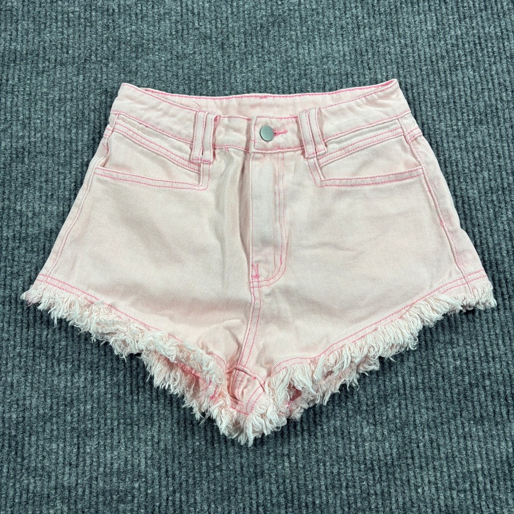 SHEIN Denim Shorts Womens Size 2 Pink Raw Hem Frayed High‎ Rise Casual